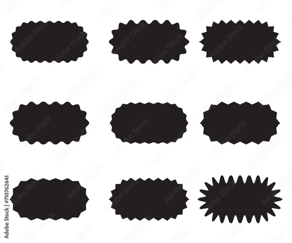 Aufkleber set of 9 wavy edge rounded rectangle shape icon. frame with zigzag edge. 9 rectangular shapes with r