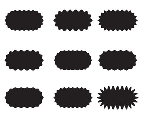 set of 9 Wavy Edge rounded Rectangle shape icon. frame with zigzag edge. 9 rectangular shapes with round, Geometric zig zag wavy stickers. Wiggly square badge, vector illustration for poster, banner,