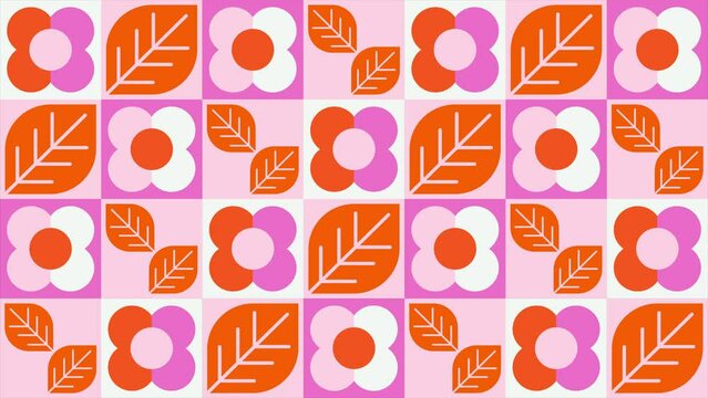 Pink geometric background wallpaper animation in loop checkered design flowers