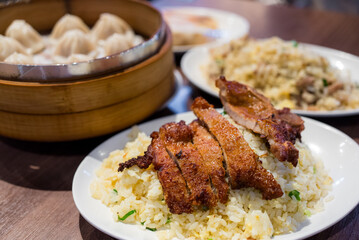 Fried pork chop with fried rice in restaurant