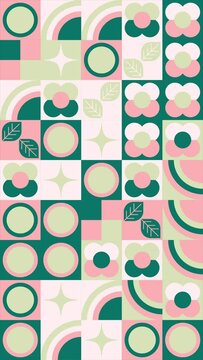 Pink geometric background wallpaper animation in loop checkered design flowers