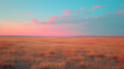 Obraz premium A vast plain, with surreal neon-colored grass and a pastel gradient sky, during a mystical afternoon, aligning with the Psychic Waves theme of mainstream storytelling style