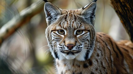 Obraz premium Portrait of a lynx surrounded by nature. Created with Generative Ai technology