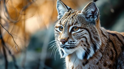 Fototapeta premium Portrait of a lynx surrounded by nature. Created with Generative Ai technology