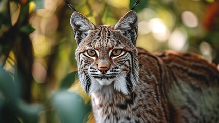Fototapeta premium Portrait of a lynx surrounded by nature. Created with Generative Ai technology