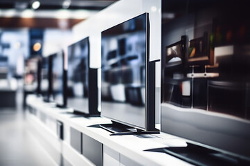 Modern flatscreen TVs for sale in electronic store