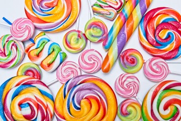 Fototapeta na wymiar Close up of multicolored candy lollies