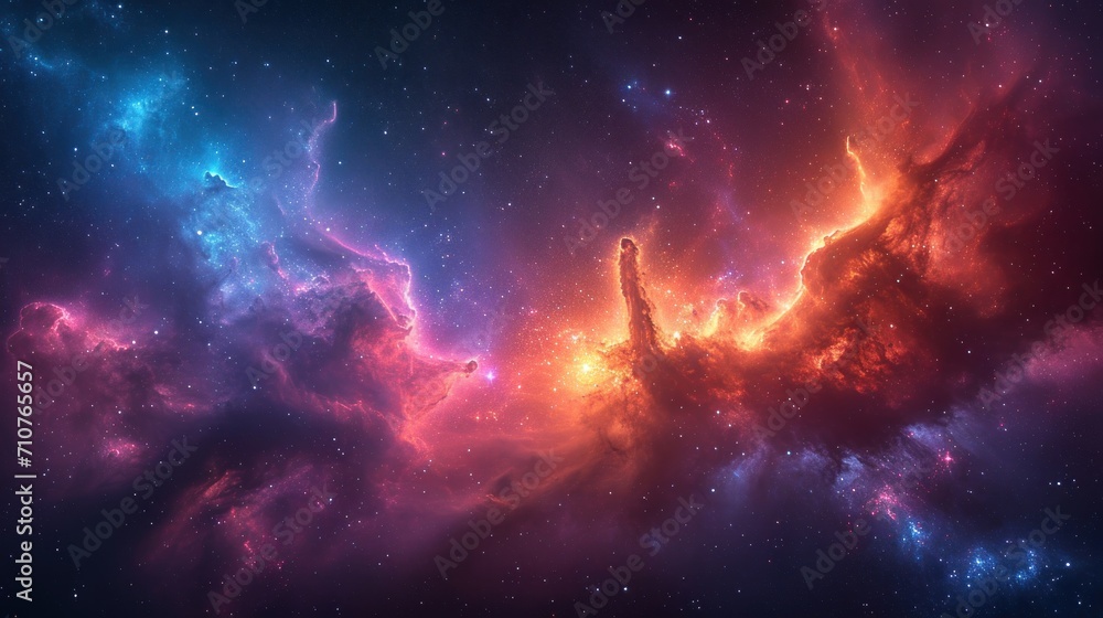 Poster a colorful space filled with lots of stars and a large black object in the middle of the center of t