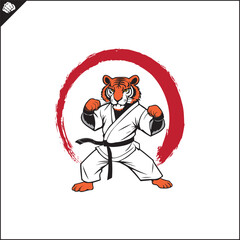 Tiger karate logo cartoon. Fight club logotype.