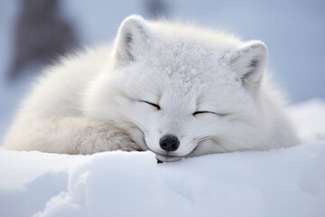 Close-Up of an Arctic fox (Vulpes lagopus) sleeping in the snow