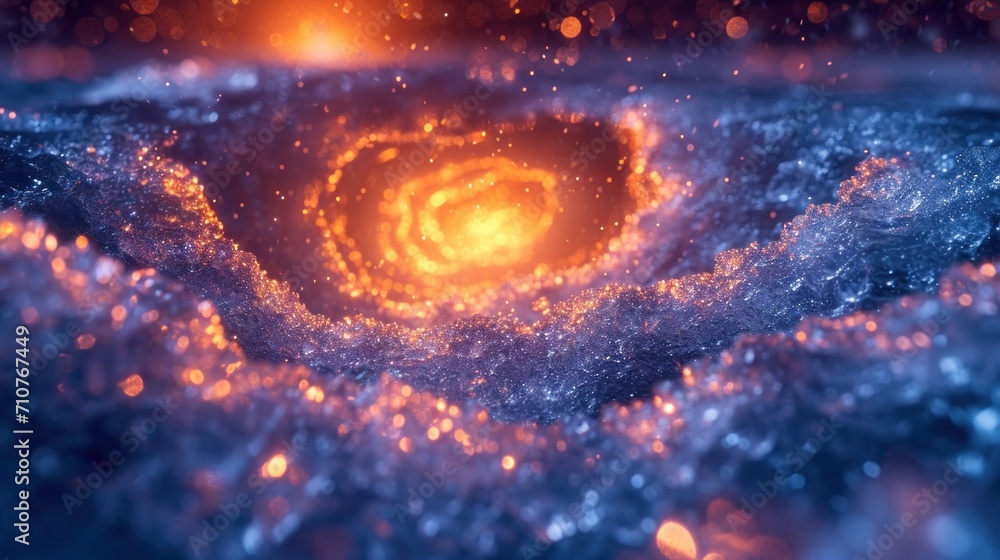 Poster a close up of a spiral shaped object in the middle of a body of water with small bubbles around it.