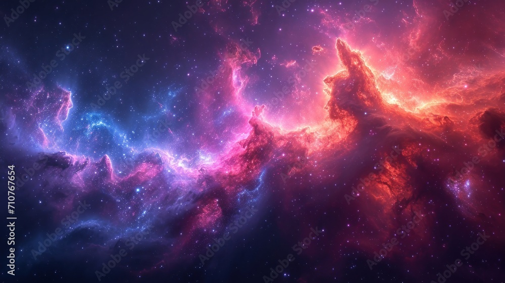 Poster an image of a space scene with stars and a horse head in the center of the image and the sky in the 