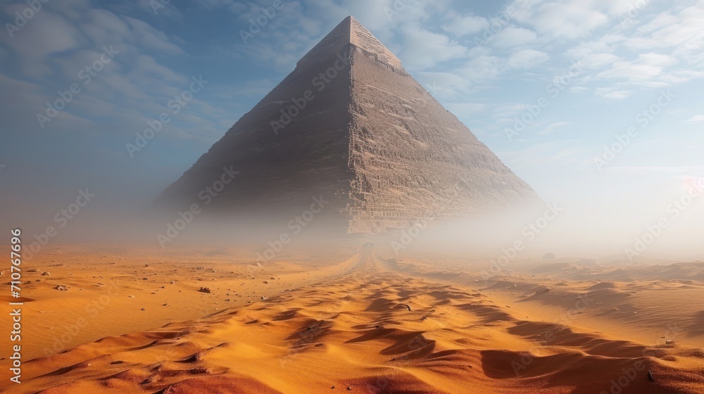 Aufkleber a large pyramid in the middle of a desert with a blue sky in the background and a few clouds in the 