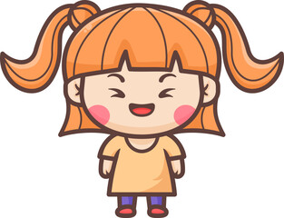Cute happy little girl cartoon illustration