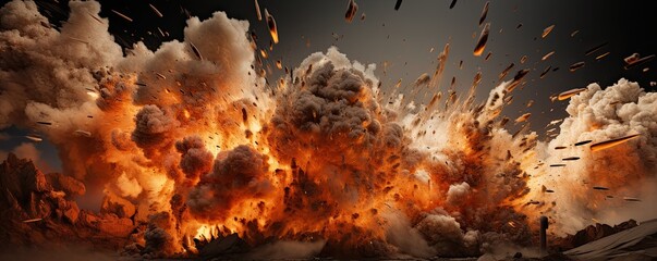 A large fiery volumetric explosion of red-yellow color. The concept of destruction.