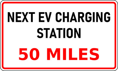 Vector graphic of road sign showing the next EV charging station is 50 miles away. This information would be useful in reducing range anxiety