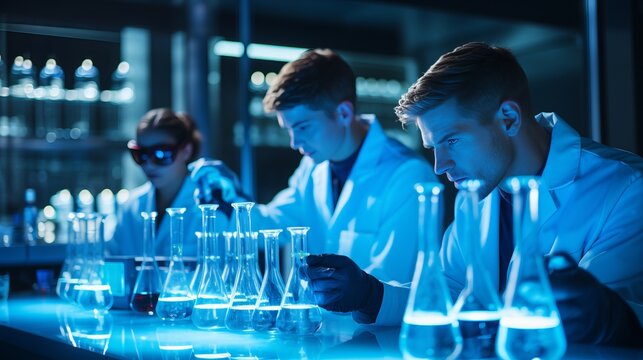 Scientific exploration  meticulous scientists conducting experiments in a laboratory setting.