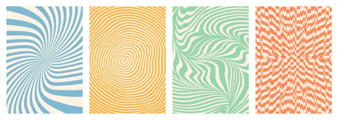 Foto op Plexiglas Twisted and distorted vector groovy hippie background. Waves, swirl, twirl pattern. Set of backgrounds in trendy retro psychedelic style. Vector illustration © Pavel