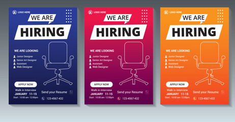Hiring flyer design bundle. We are hiring flyer, banner, poster template design. Corporate Business flyer Design. Job offer leaflet template - obrazy, fototapety, plakaty