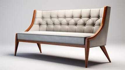  a couch with a wooden frame and white upholstered upholstered upholstered upholstered upholstered upholstered upholstered upholstered upholstered upholstered upholstered upholstered.