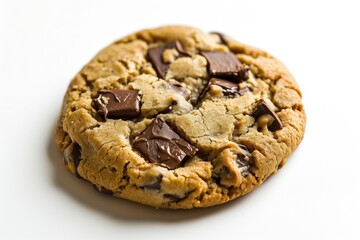 Close-up of chocolate chip cookie isolated on a white background.