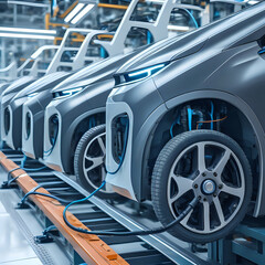Obraz premium Robotic assembly line in an automotive factory - generated by ai