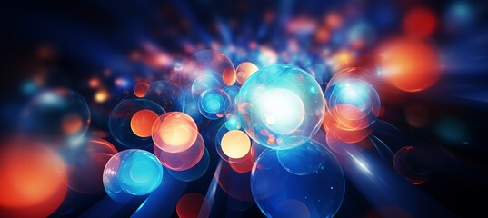 Blurred bokeh background with abstract technology components and dynamic light streaks