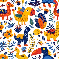 Fototapeta na wymiar Animals seamless patterns, Patterns for kids, Patterns for imagination, Digital paper, Generative Ai, Illustration