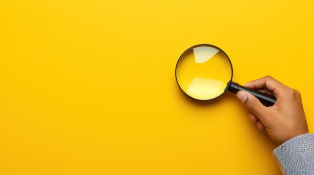  A Person's Hand Holding A Magnifying Glass Over A Yellow Background With A Check Mark On It.