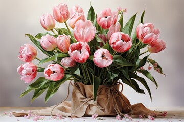 Bouquet of pink tulips. Illustration