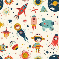 Space seamless patterns, Patterns for kids, Patterns for imagination, Digital paper, Generative Ai, Illustration