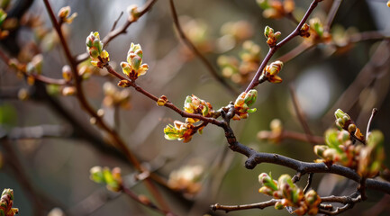 The delicate budding and initial indications of spring arrival