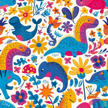 Animals seamless patterns, Patterns for kids, Patterns for imagination, Digital paper, Generative Ai, Illustration © Alisa