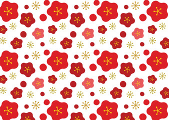 	ほんわか梅の花のシームレスパターン背景03/赤・透過背景
