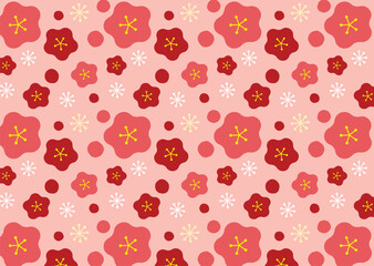 ほんわか梅の花のシームレスパターン背景04/赤・ピンク背景