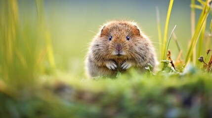 a close up of a rodent in a field of grass looking at the camera with a curious look on its face.
