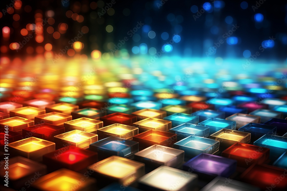 Poster blurred bokeh effect with mesmerizing shimmer, cybernetic elements, and cutting edge tech aesthetics
