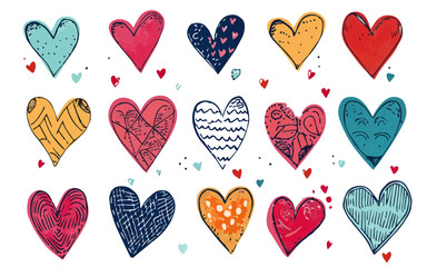 Colorful hearts shape doodles