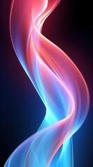 Fototapeta premium Reflective 3D neon waves against black background.