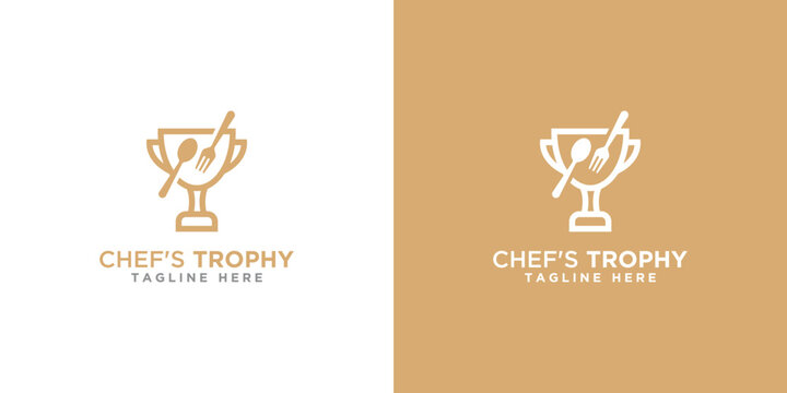 trophy logo design and cooking symbol, championship trophy design, food cooking competition