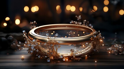 Fototapeta na wymiar Gold Glitter Frame: Wedding Ornament 8K/4K Photorealistic Elegance