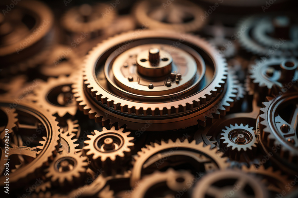Poster a series of interconnected gears in disarray, representing the breakdown of the mind's intricate mac