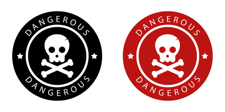 Red and Black dangerous skull label vector illustration design
