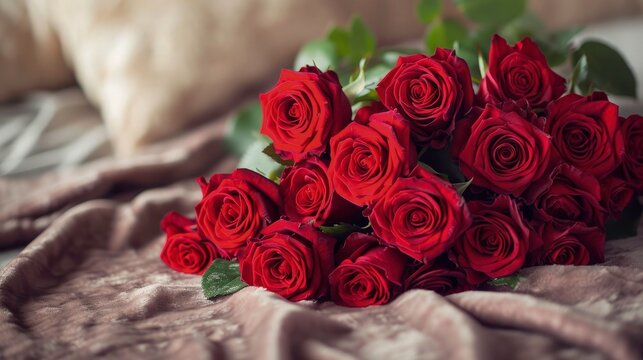 Bouquet of Red Roses with Luxurious Comfort bed