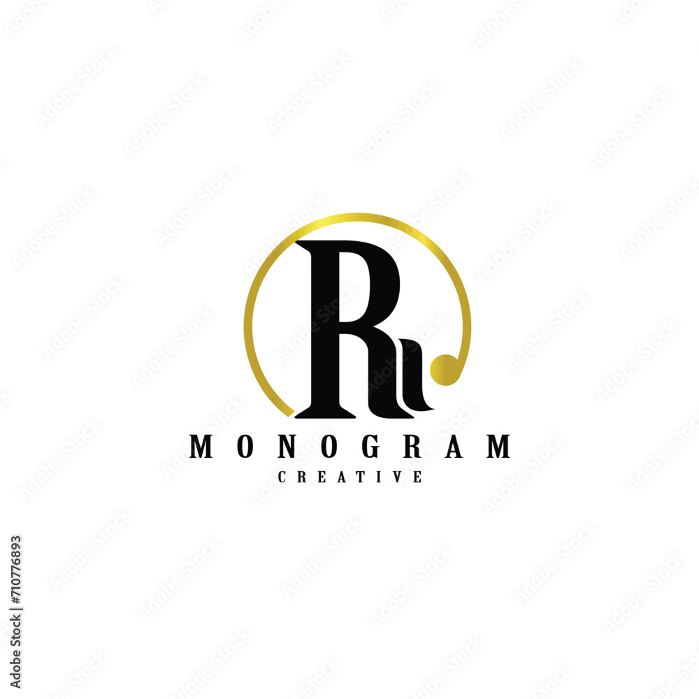 Poster r monogram with rounded line golden design