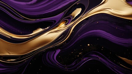 elegant purple and gold fluid waves luxurious abstract background with smooth satin textures and glitter