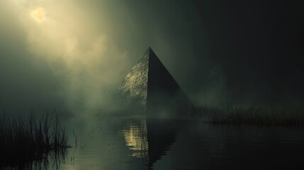 Dark horror prism over a foggy swamp, dark background