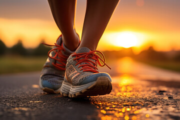 Someone lacing up running shoes at dawn, ready to hit the pavement and embrace the invigorating...