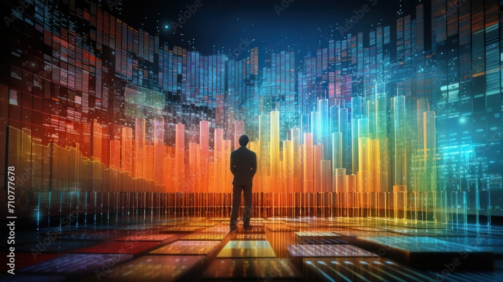 Aufkleber representation of data analytics,charts, graphs and data driven insights emerging from a sea of info
