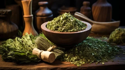 Rolgordijnen alternative medicine, bunches of dried medicinal flowers and plants © tetxu
